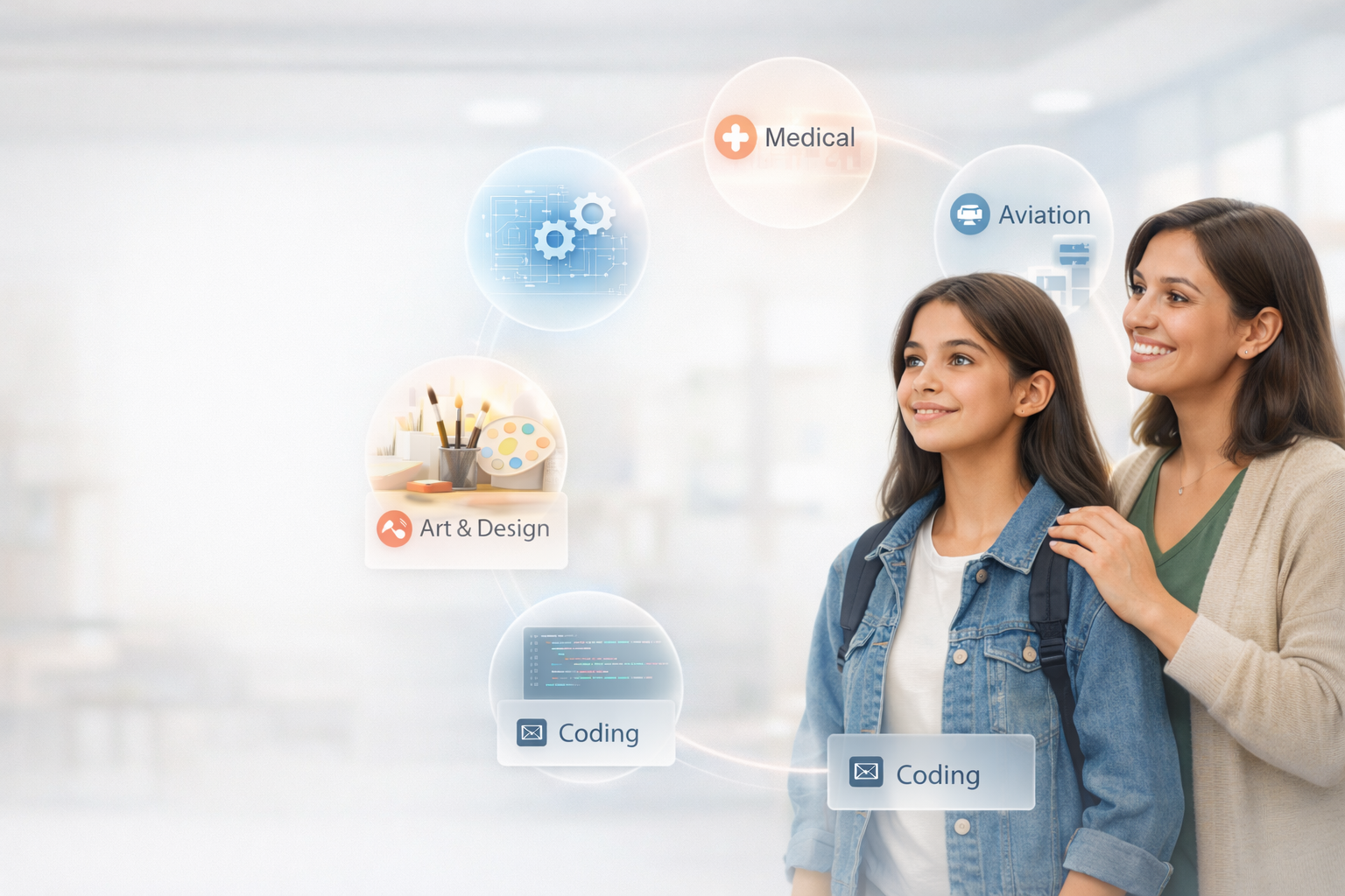 Parent and child exploring career paths together